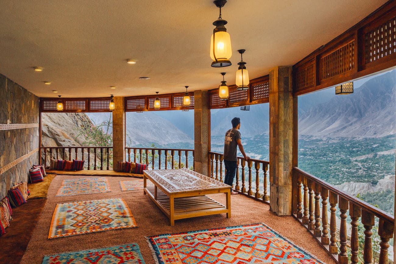 Covered communal terrace with valley views